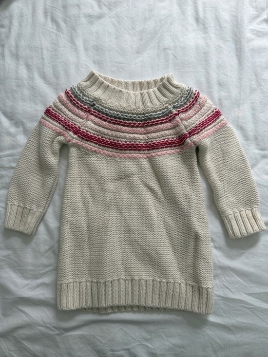 GAP Sweaters - GAP Cream Knit Sweater with Pink and Gray Stripe Yoke